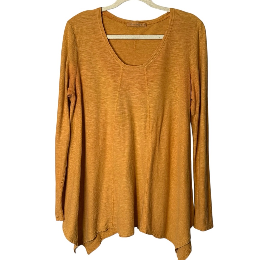 Cut Loose Asymmetrical‎ Hem Mustard Boho Artsy Lagenlook Cotton Linen M #5027875